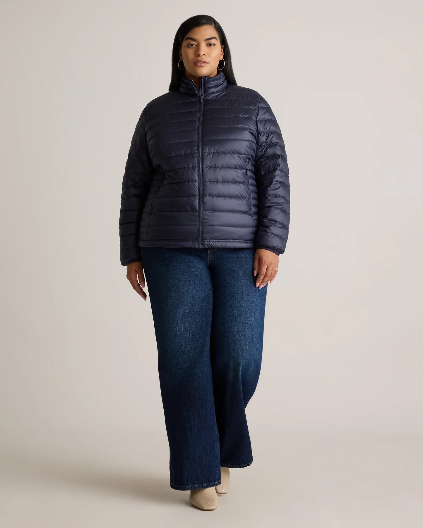 Lightweight Down Packable Puffer Jacket - 1X / Black