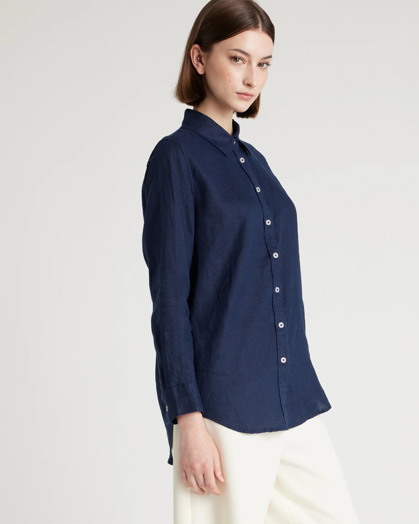 100% European Linen Long Sleeve Shirt - XS / Blue Pinstripe