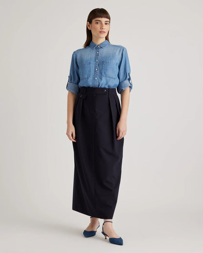 Chambray Tencel Long Sleeve Shirt - XS / Light Indigo