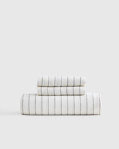 European Linen Stripe Fitted Sheet Set - Twin / Grey/White Stripe