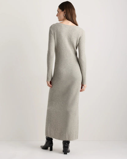 100% Yak Wool Ribbed Cardigan Sweater Dress - XS / Heather Brown