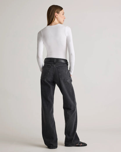 Stretch Cotton Jersey Fitted Long Sleeve T-Shirt - XS / Linen White