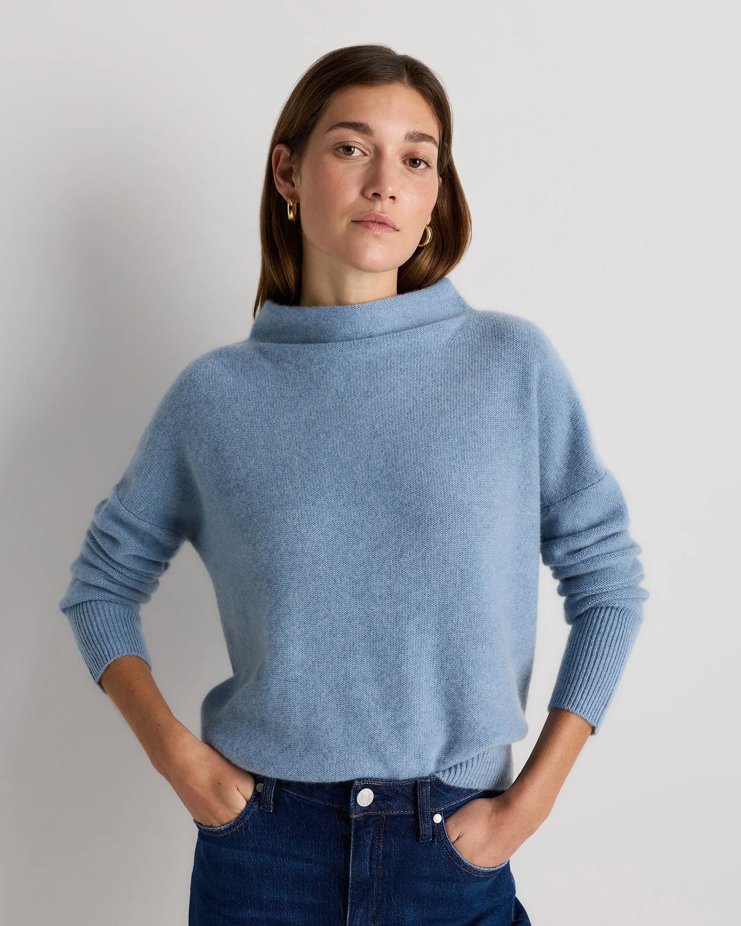 Mongolian Cashmere Funnel Neck Sweater - XS / Heather Grey