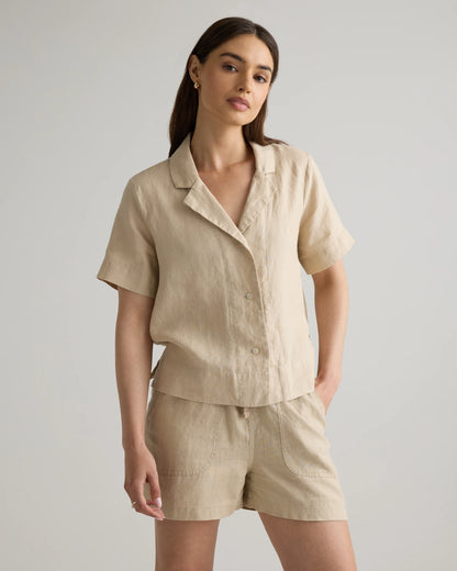 100% European Linen Short Sleeve Shirt - XS / Moonstone Blue
