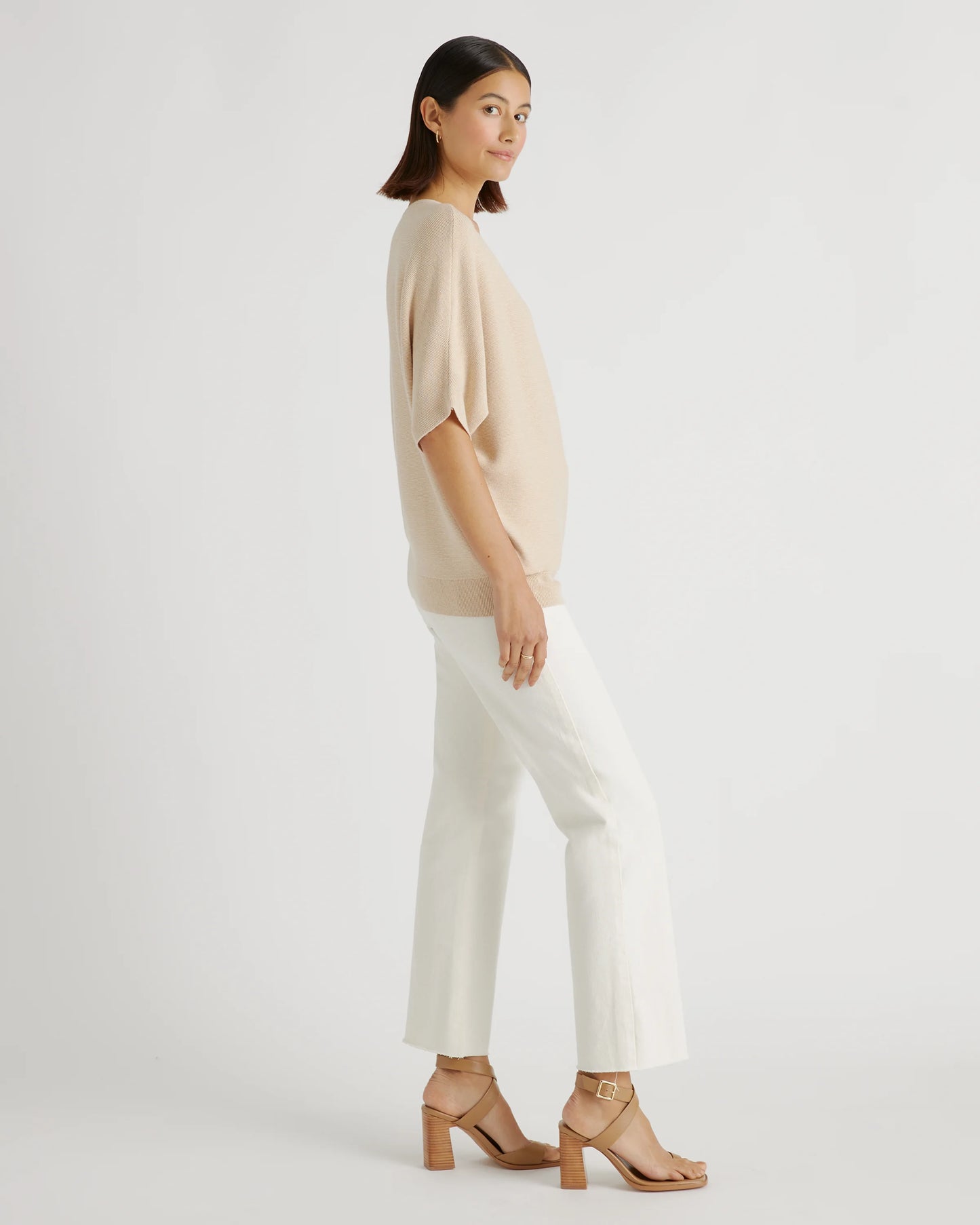 Lightweight Cotton Cashmere Link-Stitch Dolman Sweater - XS / Sugar Stone