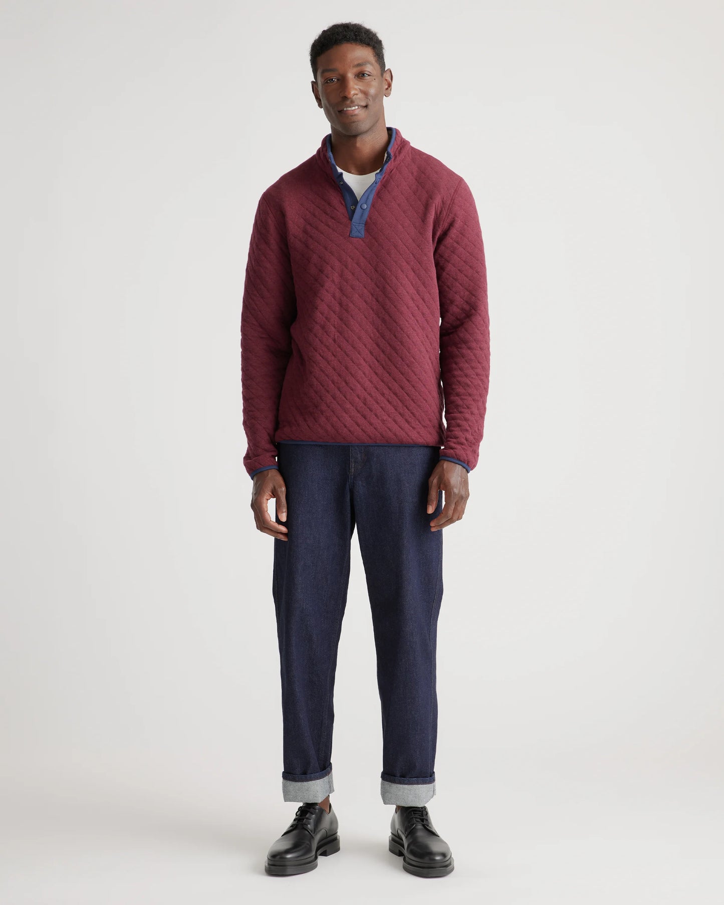 Reversible Quilted Pullover - S / Burgundy/Ivory