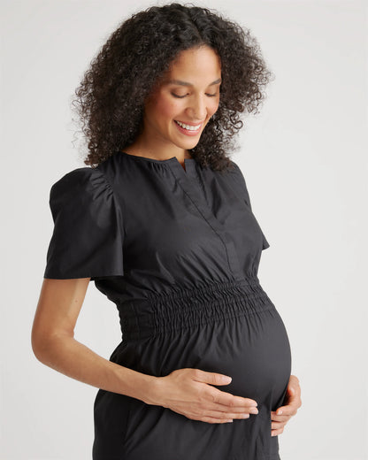100% Organic Cotton Poplin Maternity Tiered Maxi Dress - XS / Riviera Blue Heirloom Floral
