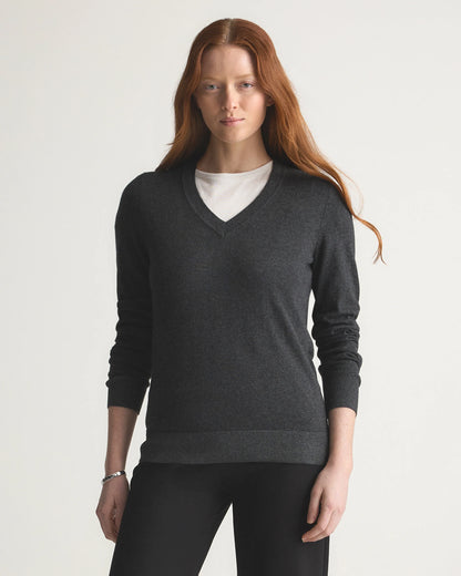 Lightweight Cotton Cashmere V-Neck Sweater - XS / Sugar Stone