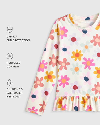 Long Sleeve Ruffle Rash Guard Two-Piece Swimsuit - 6 / Poolside Floral