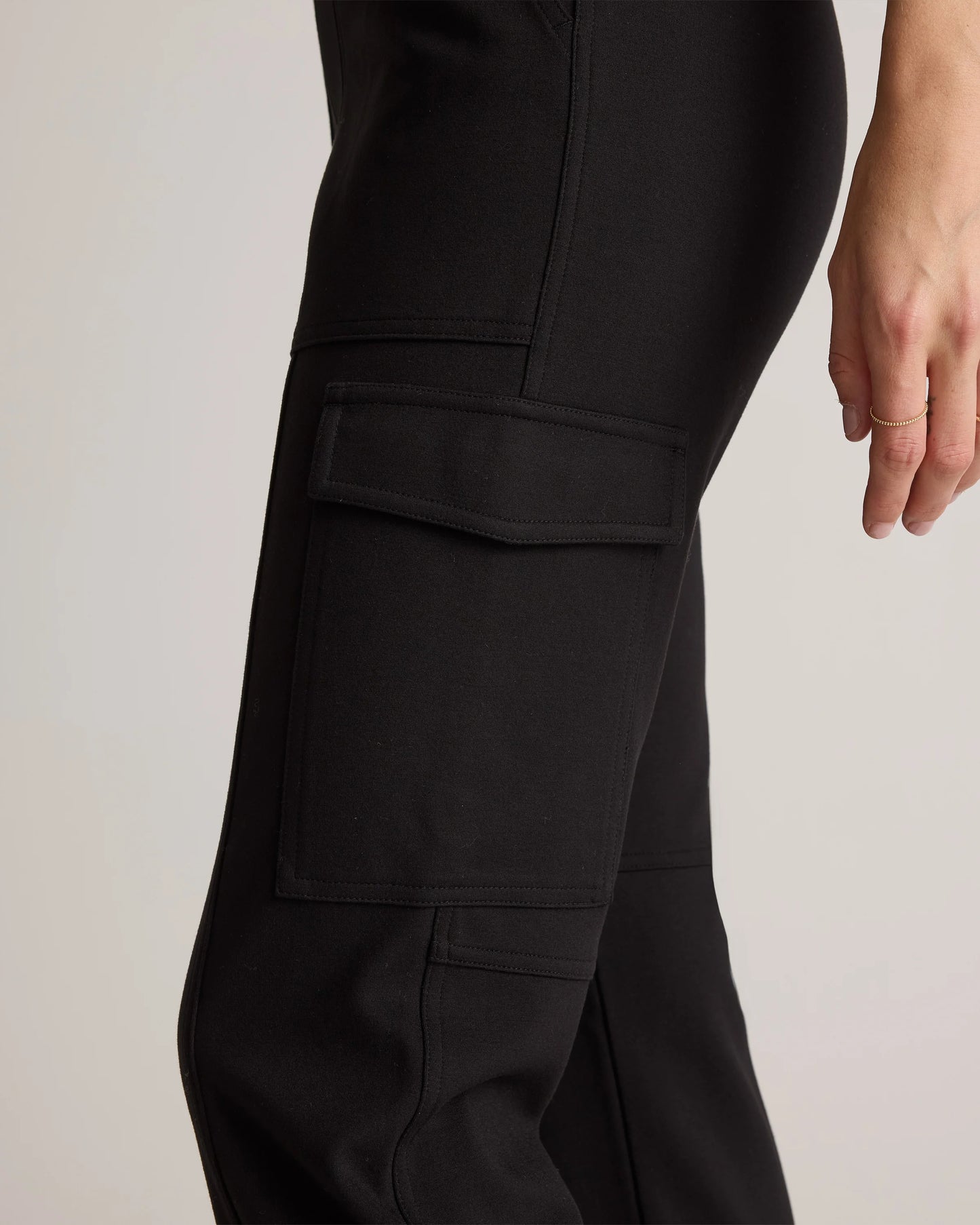 Ultra-Stretch Ponte Tapered Cargo Pants - XS / Black