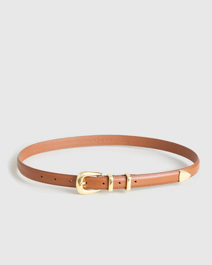 Lola European Leather Western Skinny Belt - XS / Black/Gold