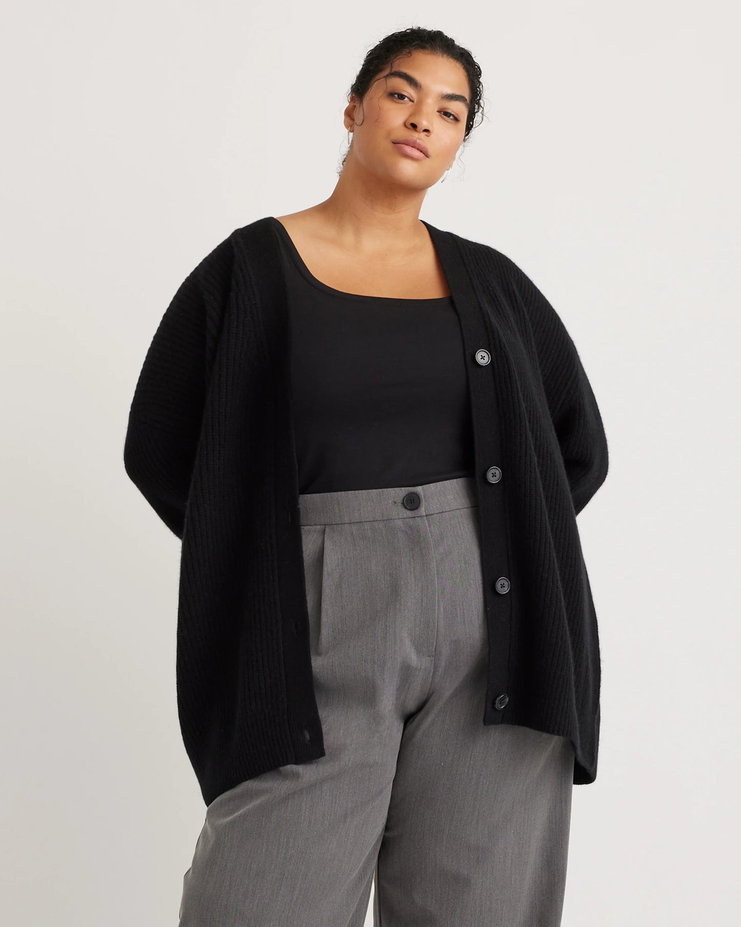 Mongolian Cashmere Oversized Boyfriend Cardigan Sweater - 1X / Camel