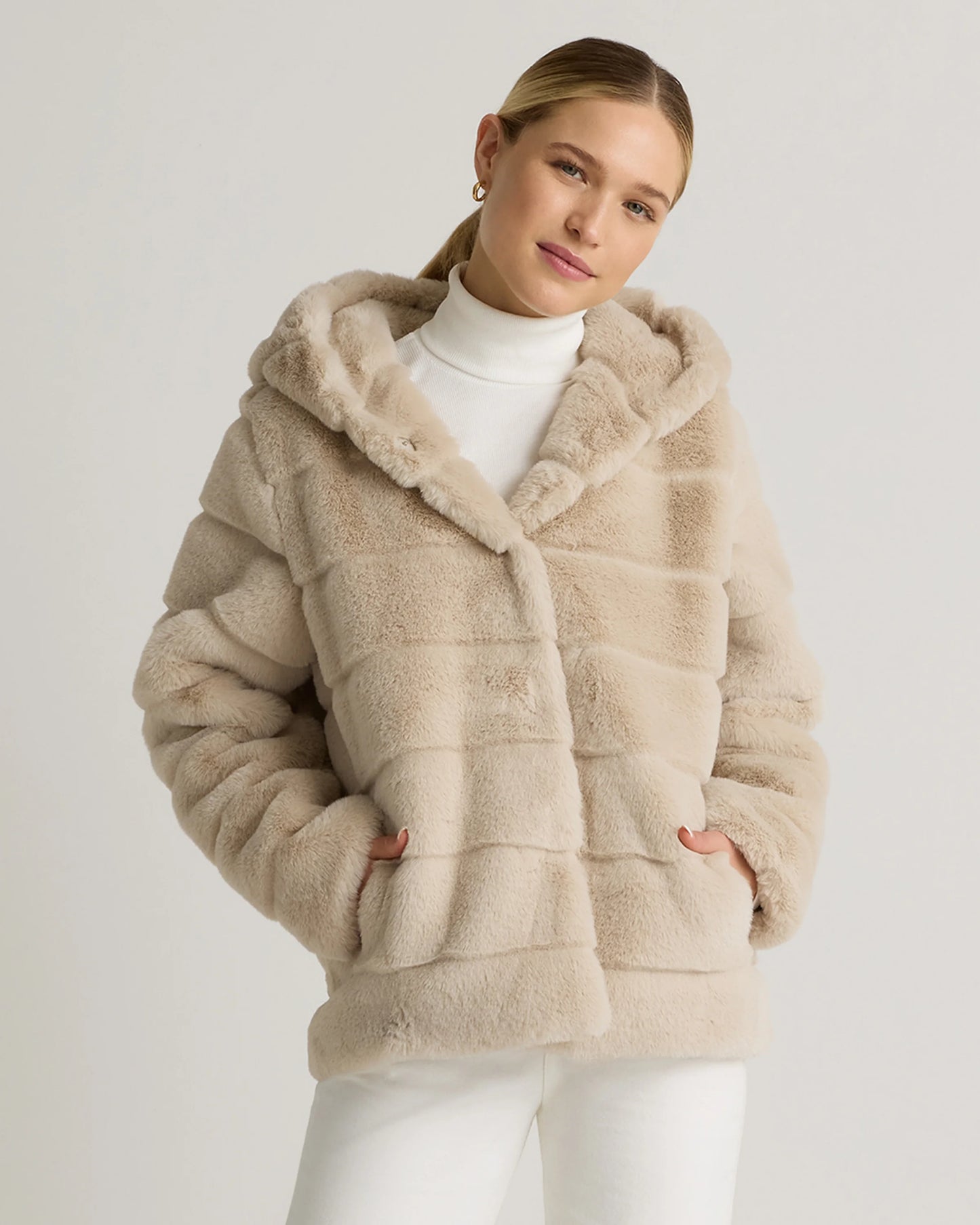 Hooded Faux Fur Jacket - XS / Black