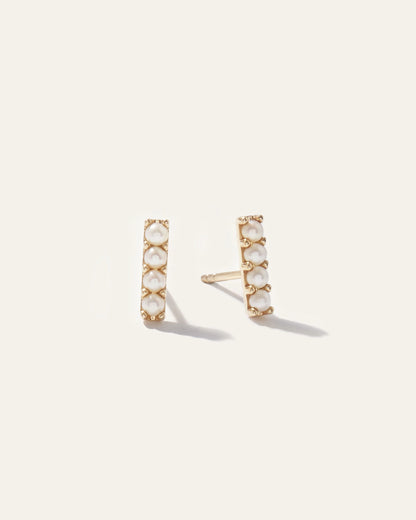 14K Gold Freshwater Pearl Mini Bar Studs - One Size / Yellow Gold