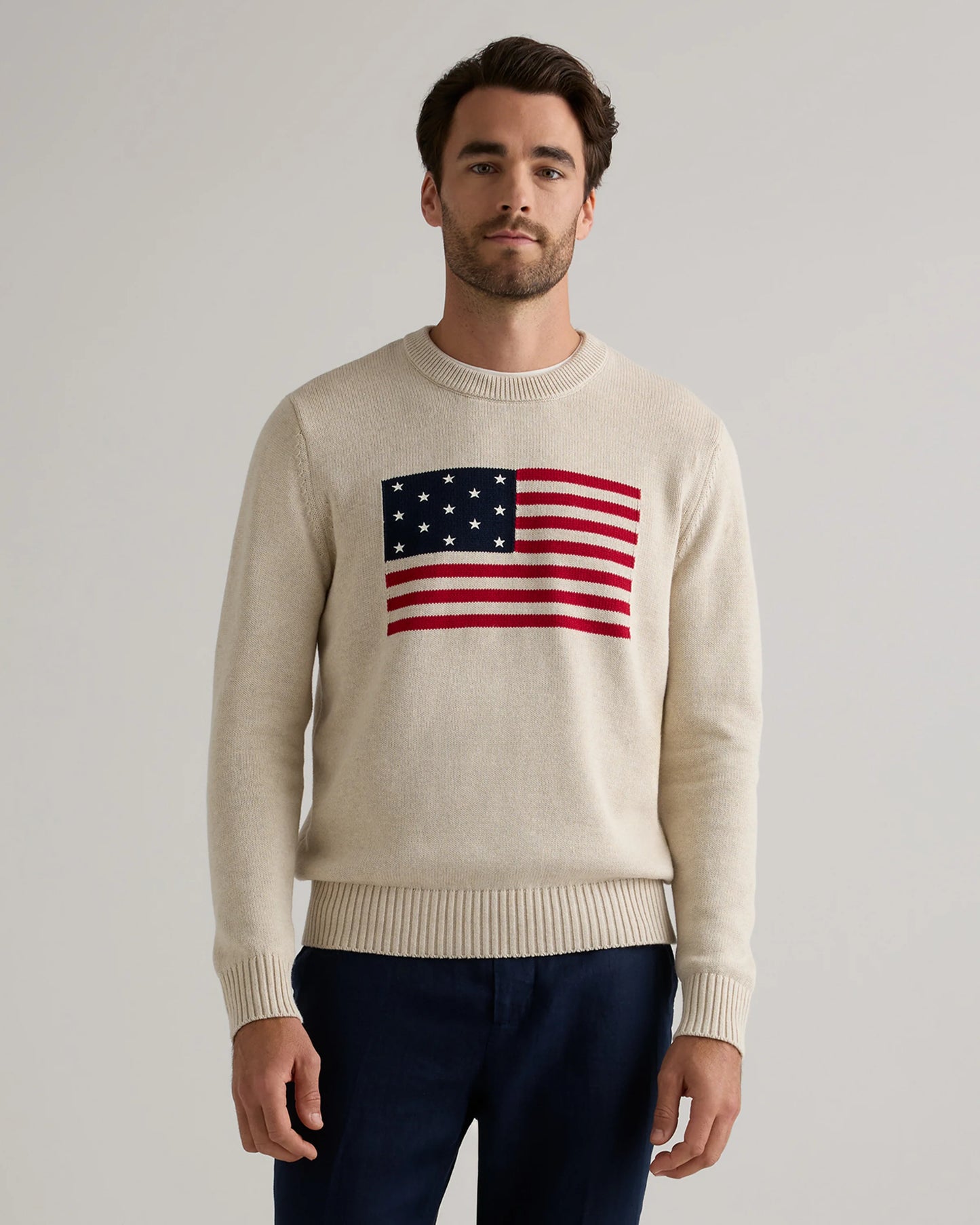 100% Organic Cotton Flag Sweater - S / Speckled Beige Flag
