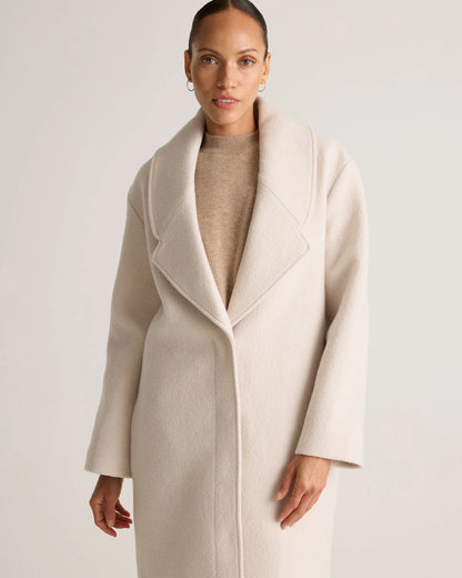 100% Merino Wool Shawl Collar Long Coat - XS / Heather Bone