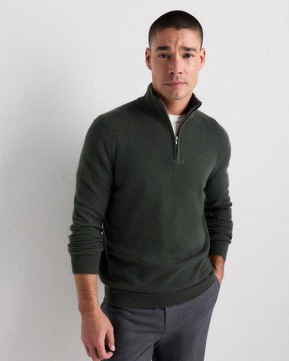 Mongolian Cashmere Quarter Zip Sweater - S / Olive Twist