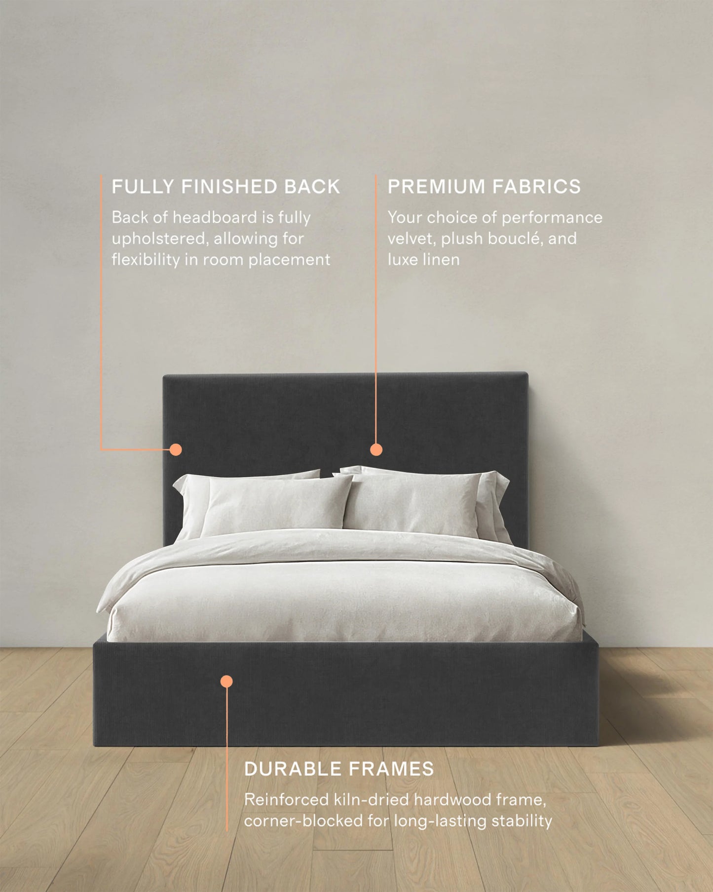 Square Bed in Performance Velvet - Full / Butterscotch