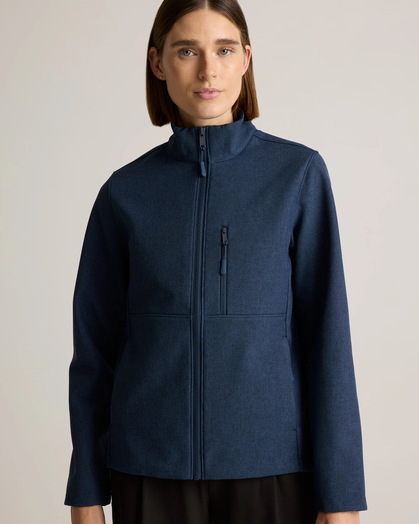 Softshell Fleece-Lined Full-Zip Jacket - XS / Heather Deep Navy