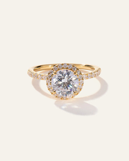 Lab Grown Diamond Round Halo Pave Engagement Ring - 1.50ct - 4 / Yellow Gold