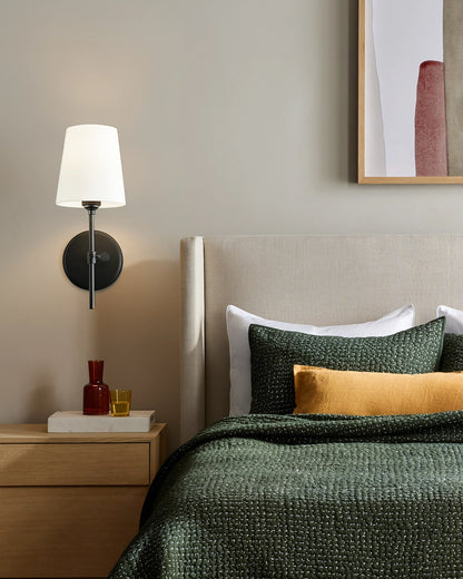 Linear Steel Sconce with Linen Shade - One Size / Brass