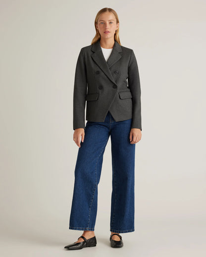 Ultra-Stretch Ponte Double-Breasted Blazer - XS / Charcoal