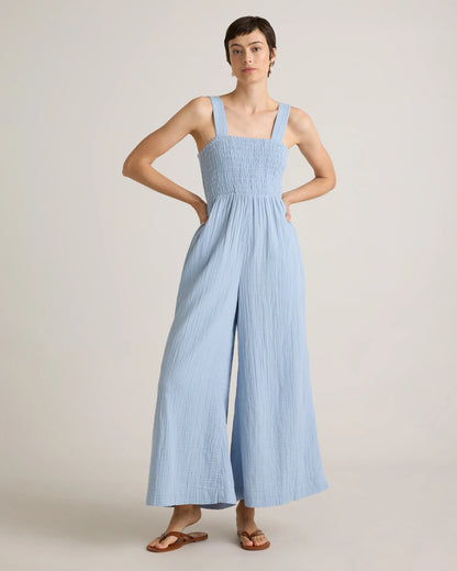 100% Organic Cotton Gauze Smocked Wide Leg Jumpsuit - XS / Spiced Orange