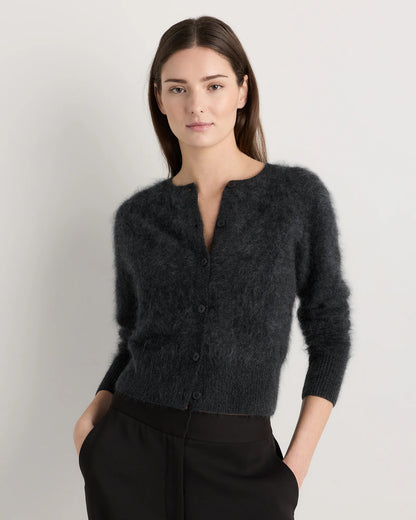 Brushed Cashmere Cropped Crewneck Cardigan - XS / Heather Grey