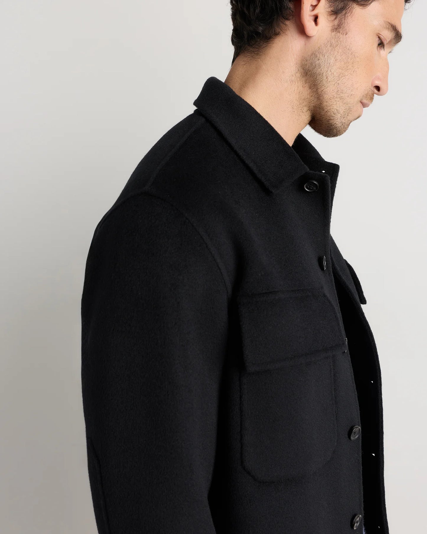 100% Mongolian Cashmere Double-Faced Shirt Jacket - S / Black