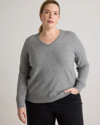 Mongolian Cashmere V-Neck Sweater - 1X / Heather Vintage Pink
