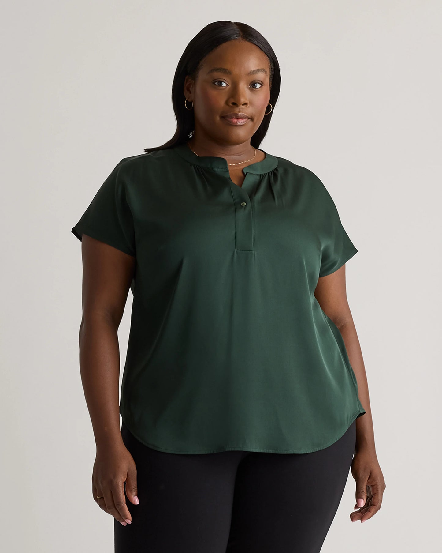Washable Stretch Silk Dolman Sleeve Blouse - 1X / Black