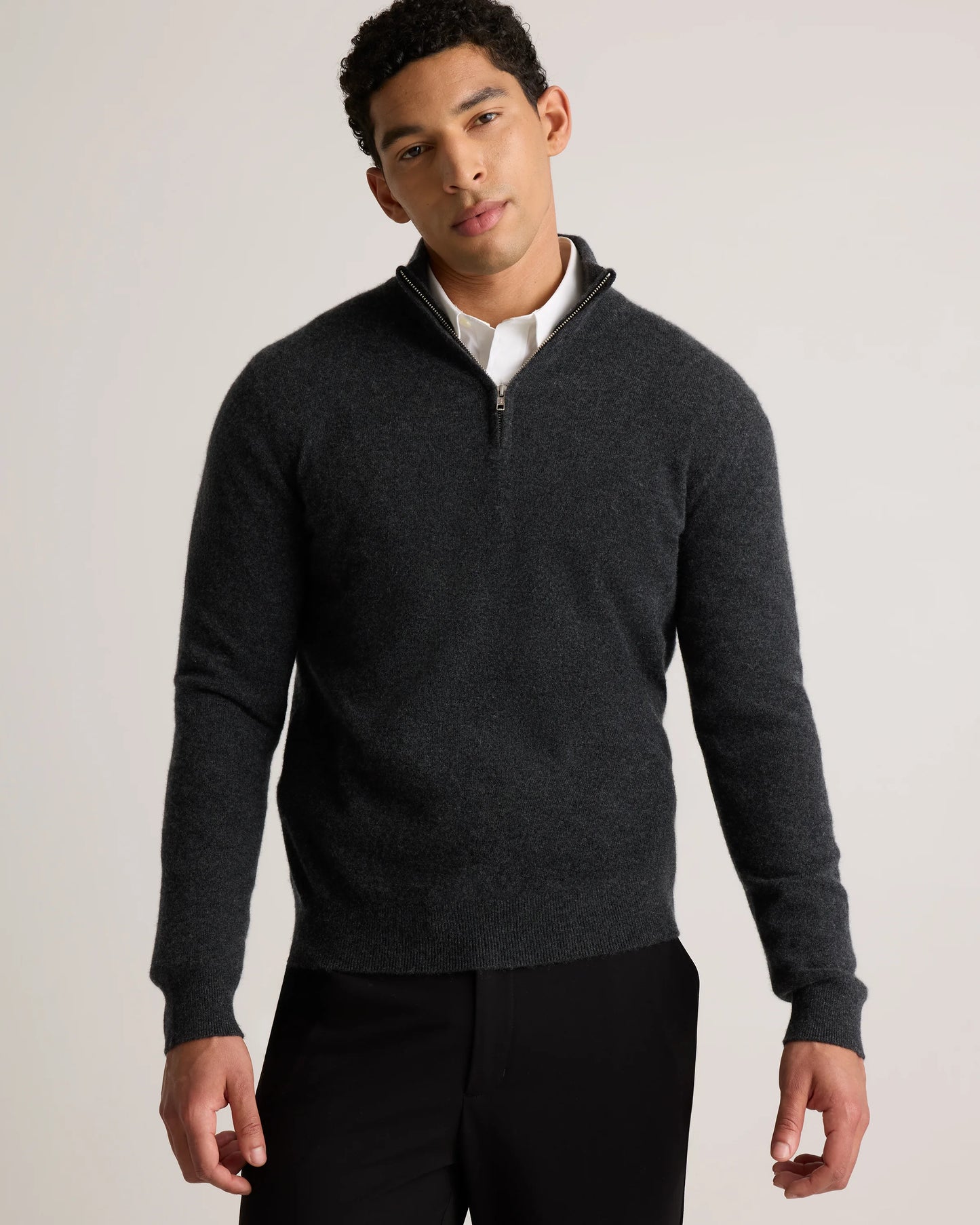 Mongolian Cashmere Quarter Zip Sweater - S / Olive Twist
