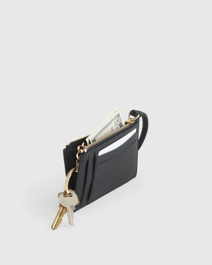Italian Leather Card Case Wristlet - One Size / Black