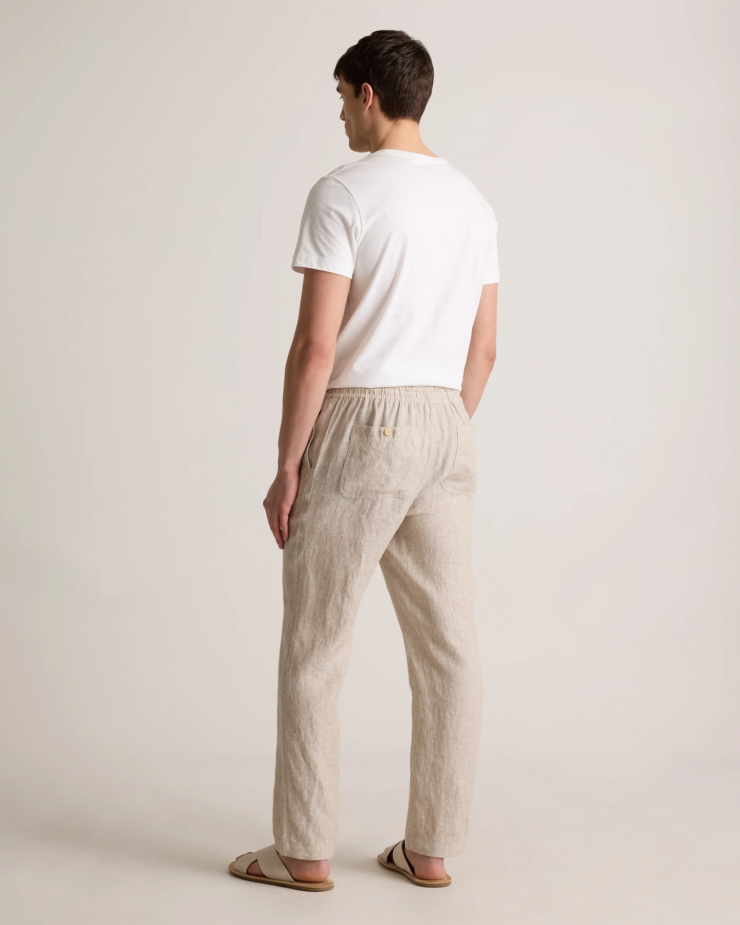 100% European Linen Drawstring Beach Pants - XS / Taupe Brown Chambray