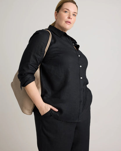 100% European Linen Long Sleeve Shirt - 1X / Flax