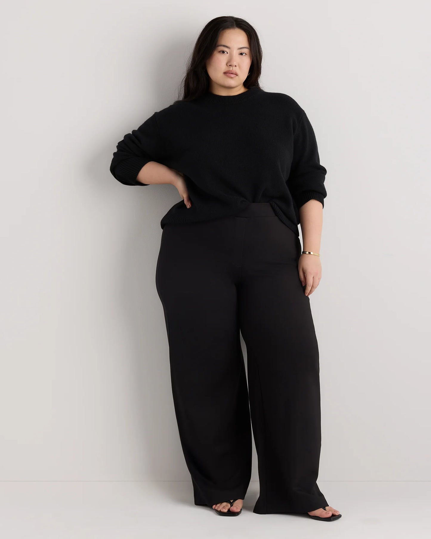 Ultra-Stretch Ponte Wide Leg Pants - 1X / Black