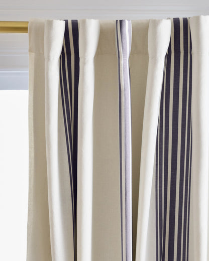 Coastal Stripe Linen Cotton Room Darkening Curtain - Single Panel - 48x84 / Ivory/Sage Green