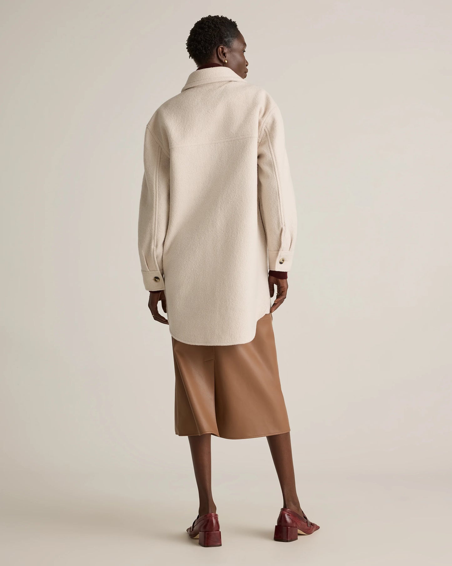 100% Merino Wool Long Shirt Jacket - XS / Heather Bone