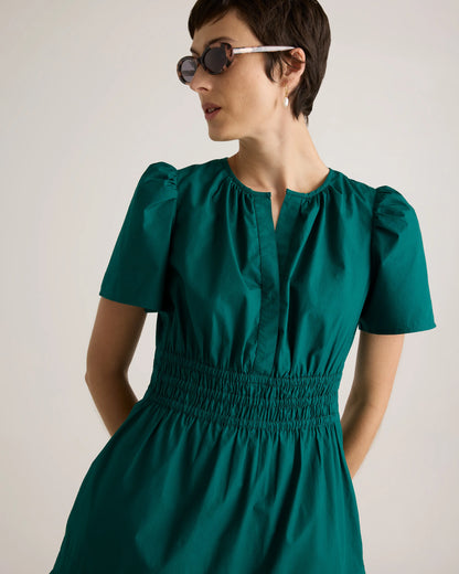 100% Organic Cotton Poplin Tiered Mini Dress - XS / Riviera Blue Heirloom Floral