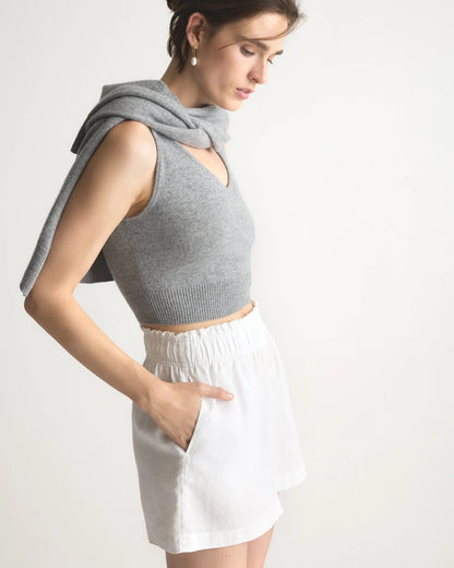 100% European Linen High Waisted Shorts - XS / Sky Blue Mariner Stripe