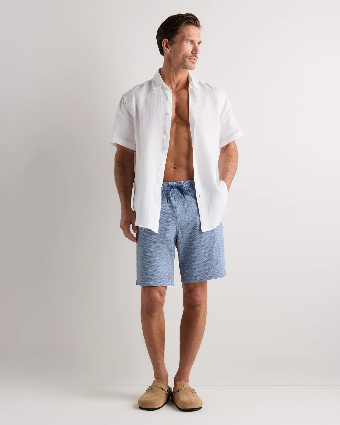 Italian Swim Trunks - 9" - S / Navy Palms