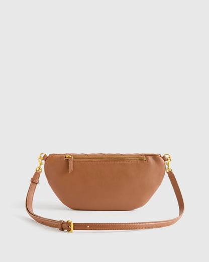 Italian Leather Diamond Stitch Sling - One Size / Cognac