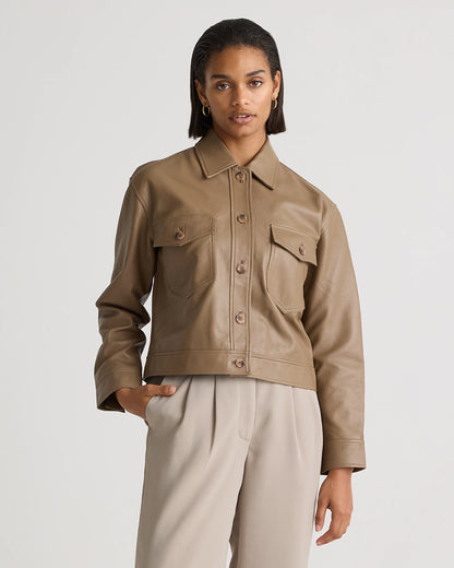 100% Leather Cropped Jacket - XS / Rich Brown