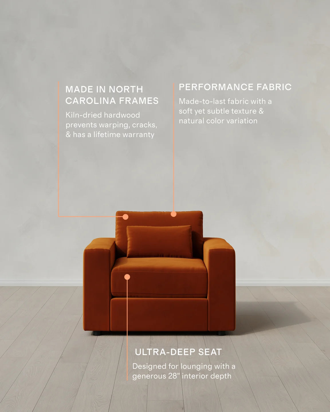 Ashford Deep Seat Chair and a Half in Performance Velvet - 46" / Caramel