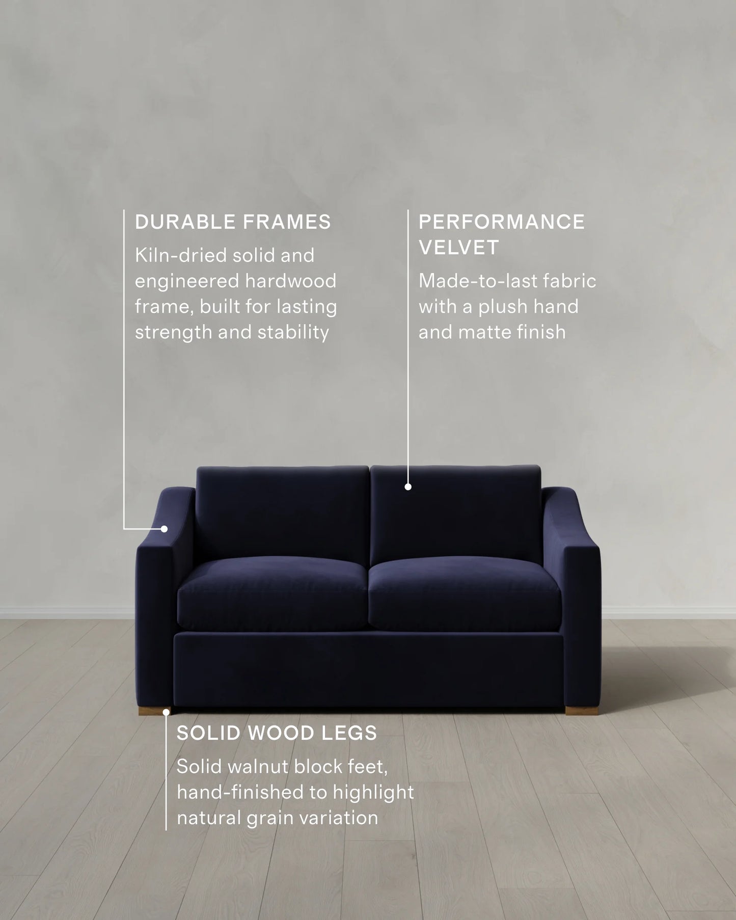 Hollis Slope Arm Sofa in Performance Velvet - 72" / Ivory