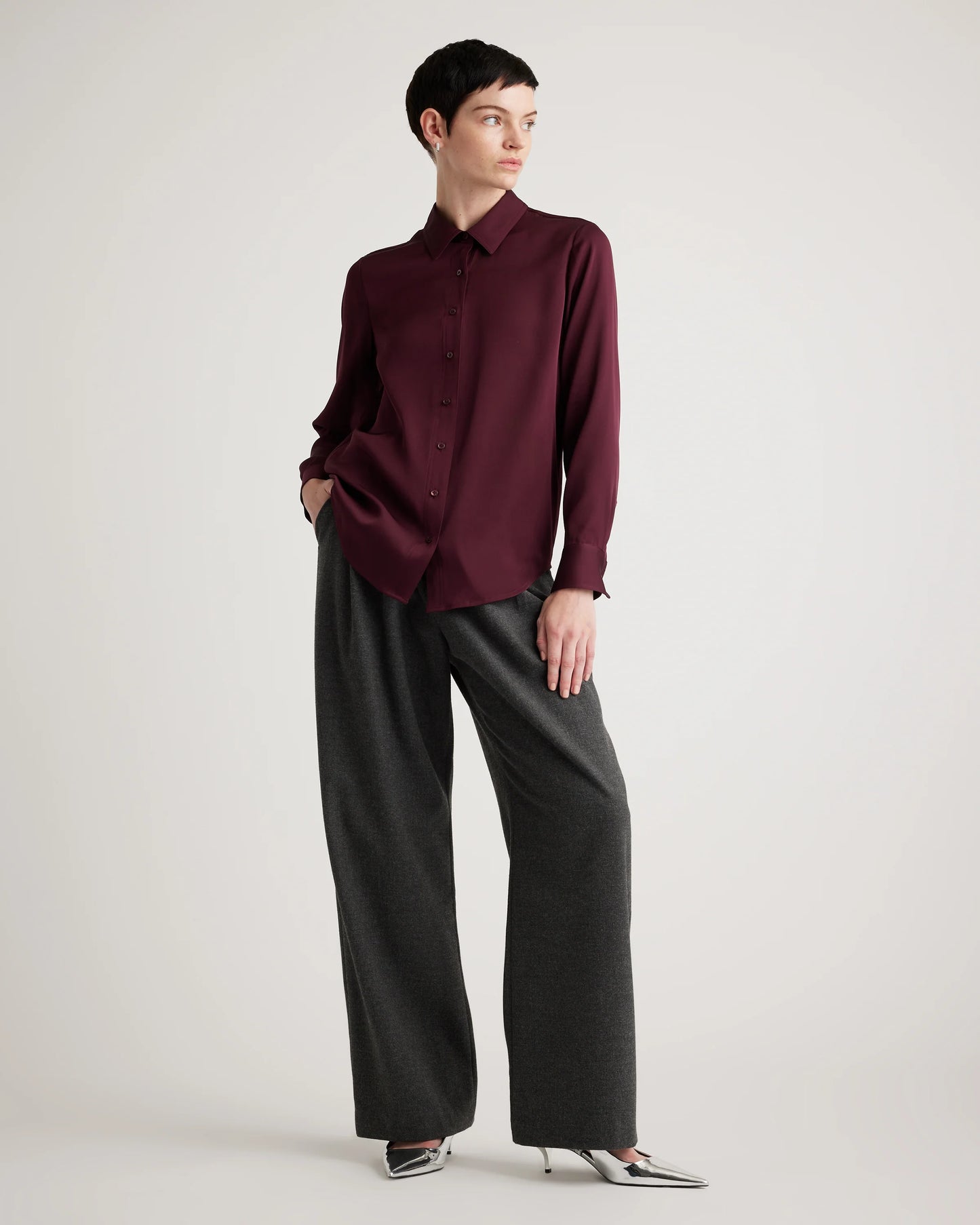 Washable Stretch Silk Blouse - XS / Moonstone Blue