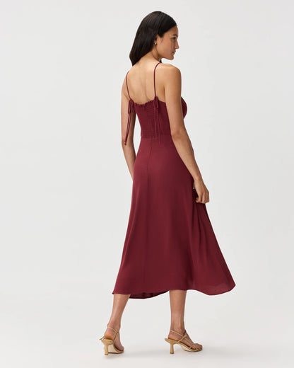 Lightweight Crepe Sweetheart Midi Dress - XS / Maroon