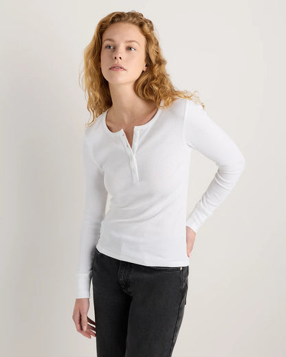 Organic Cotton Micro-Rib Henley Long Sleeve Tee - XS / Heather Oatmeal