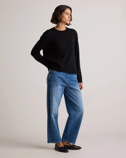 Mongolian Cashmere Boxy Crewneck Sweater - XS / Faded Denim/Brown/Ivory Variegated Stripe