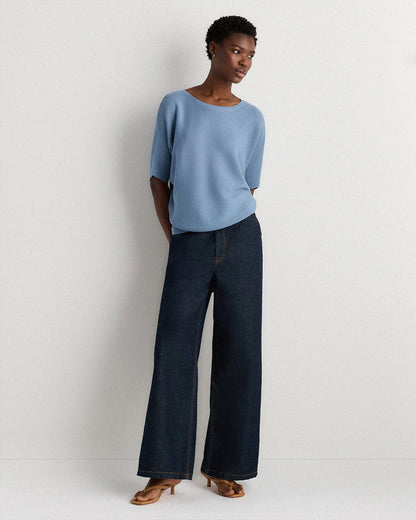 Lightweight Cotton Cashmere Link-Stitch Dolman Sweater - XS / Sugar Stone